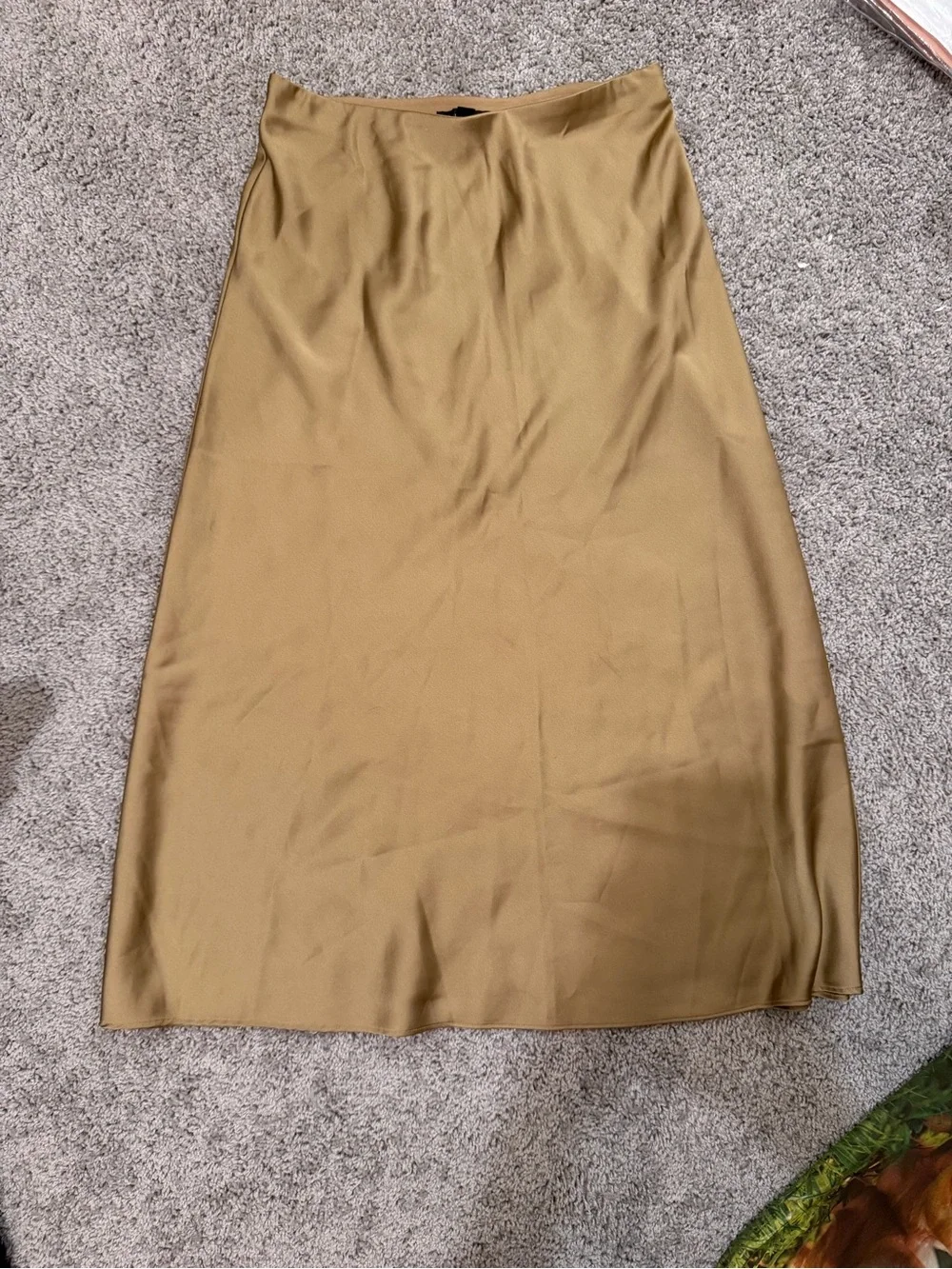 J.Crew Gwyneth Satin Slip Midi Skirt Camel Gold Taupe XS